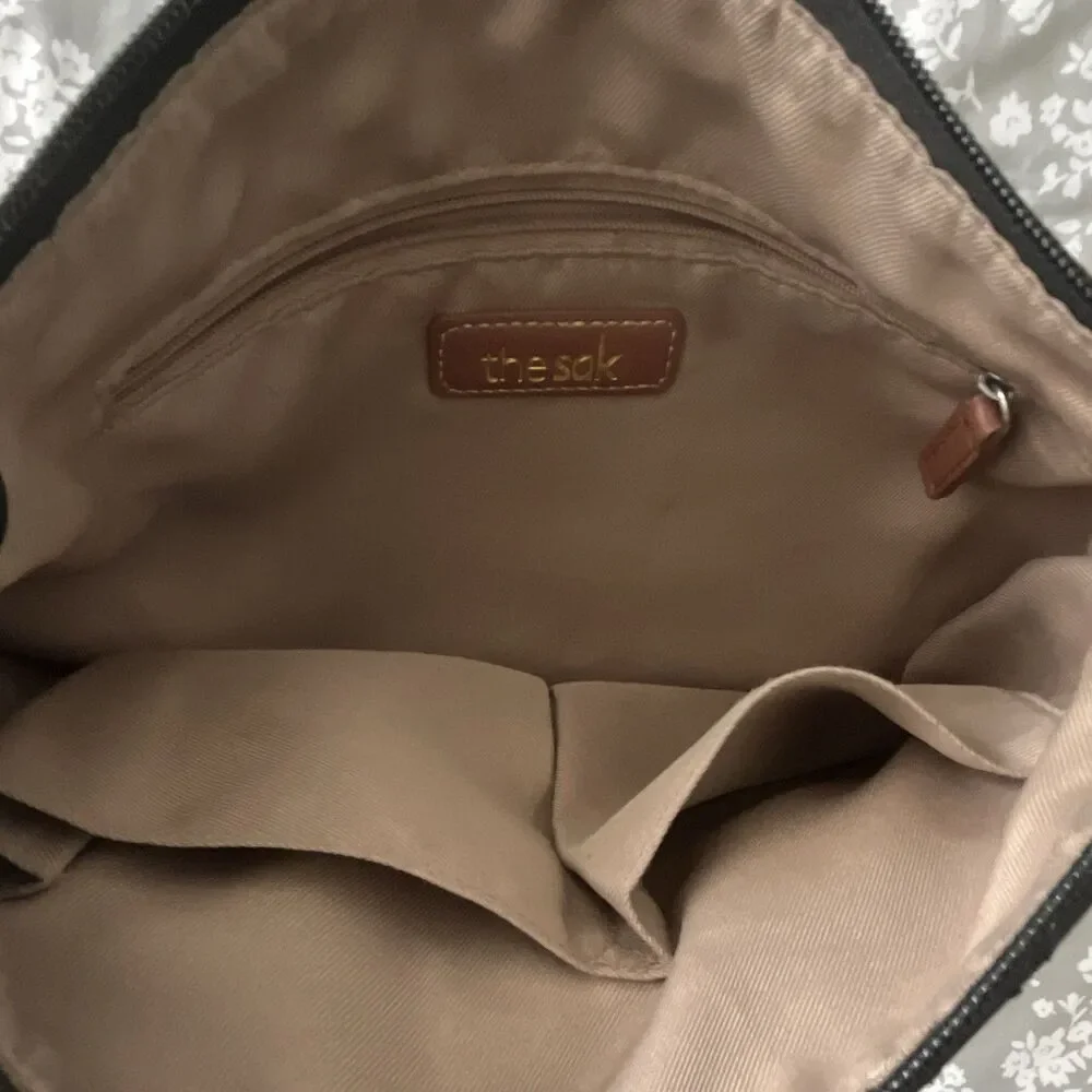 The Sak Esperato Gray & Black Medium Triple Zip Crossbody Shoulder Bag Vegan